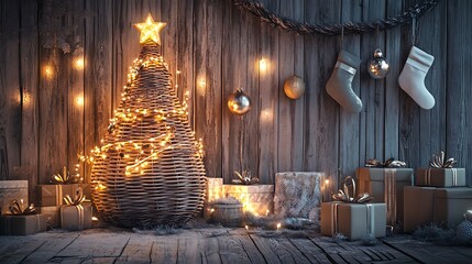 Fototapeta premium Festive Christmas Decorations with Snow, Pinecones, and Baubles for the Holiday Season
