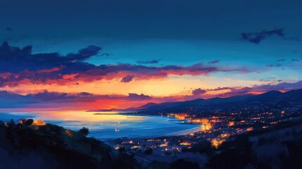 Lush sunset tones light up the sky as it fades into clear blue, forming a beautiful evening panorama