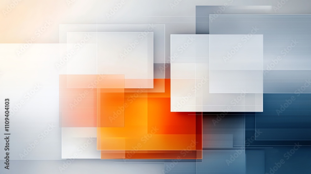 Poster an abstract composition featuring overlapping geometric shapes in soft colors, creating a modern and