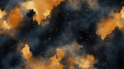 Seamless watercolor pattern featuring amber tie dye with dark and gold hues perfect for fabric design and artistic backgrounds