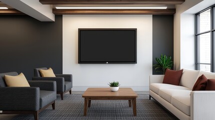 Modern Living Room with Comfortable Seating and Wall-Mounted TV