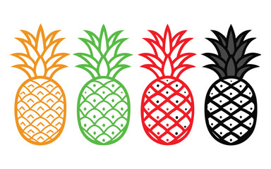 set pineapple fruit line art silhouette vector
