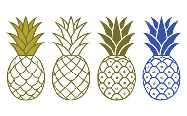 Fototapeta premium set pineapple fruit line art silhouette vector