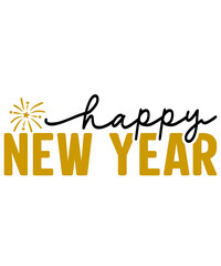 New Year 2025 typography clip art design for T-shirts and apparel, Happy New Year art on plain white background for shirt, hoodie, sweatshirt, card, tag, mug, icon, poster or badge