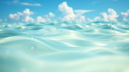A Close-Up View of Serene Ocean Waves with Gentle Ripples and a Softly Blurred Sky in the Background