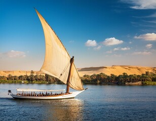 traditional egyptian sailing boat felucca on the nile river egypt