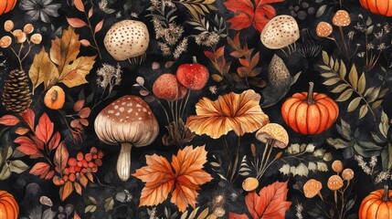 Fototapeta premium Seamless watercolor pattern featuring Halloween themed elements perfect for festive decor and craft projects