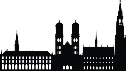 Fototapeta premium Black Vector Silhouette of Munich Skyline