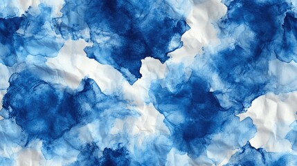 Naklejka premium Seamless tie dye pattern featuring vibrant indigo blue ink blurs on a crumpled paper texture perfect for artistic wallpapers and contemporary design