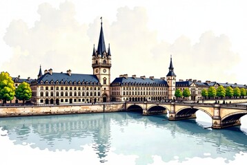 Fototapeta premium Bordeaux Skyline - France Historical Landmark Continuous Line Art Print