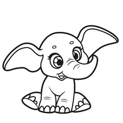 Little cute baby elephant sitting on a white background line art
