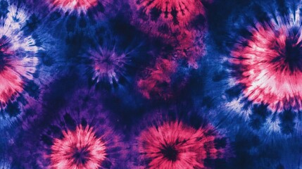 Bohemian tie dye wallpaper seamless pattern featuring black and white halftones vibrant blue and red and violet spots ideal for textile design home decor artistic projects