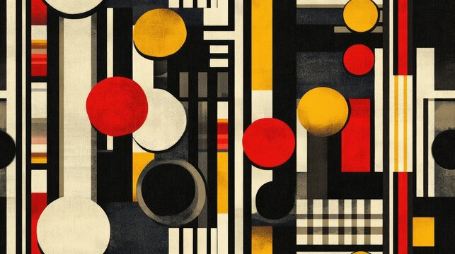 Abstract geometric constructivism seamless pattern featuring bold lines and vibrant colors ideal for avant garde textile and wallpaper design