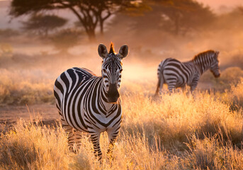 Naklejka premium Zebras in natural African habitat