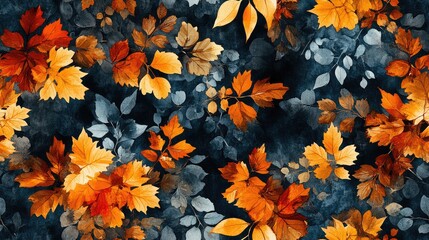 Seamless pattern of watercolor autumn leaves motifs ideal for festive decoration and print creation