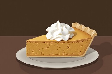 Delicious Pumpkin Pie with Whipped Cream on Rustic Table