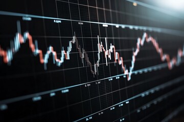 Close-up of a stock market graph displaying a fluctuating line, representing financial trends and market analysis for investment decisions and economic forecasting.