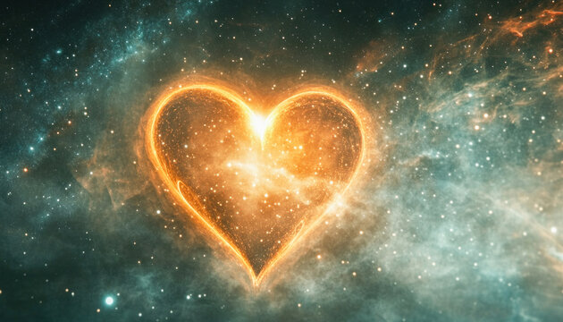 Glowing heart of gold illuminating the vast cosmos