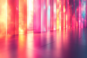 Vibrant glassmorphism interface glowing with striking colors in a modern setting