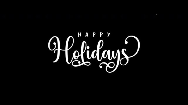 White cursive Holiday lettering animated text with small splashes for festive greeting cards, social media posts, and digital holiday promotions.