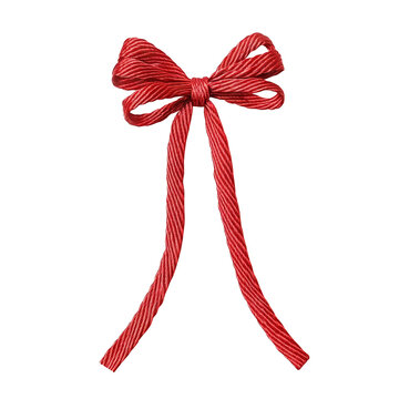 Red string bow tied in a decorative style, isolated on a transparent cutout background