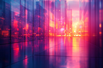 Digital landscape with glassmorphism style showcasing vibrant colors during sunset