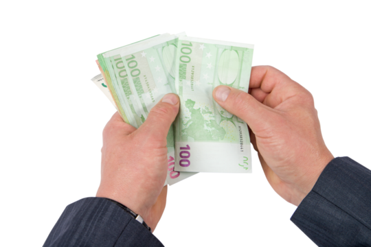 Businessman counting money, isolated on white background, clipping path included