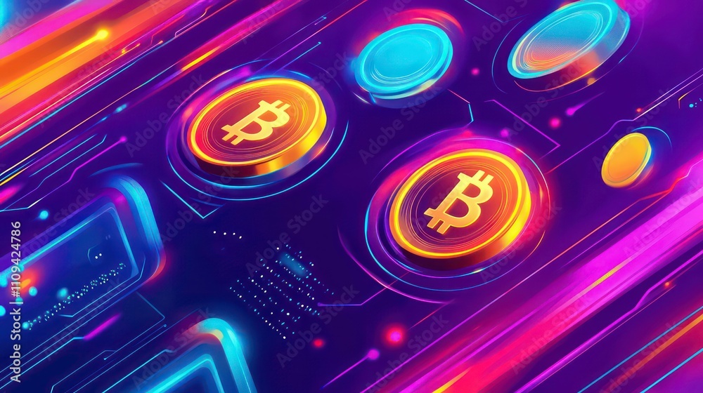Aufkleber abstract digital illustration of bitcoin cryptocurrency on a futuristic circuit board.