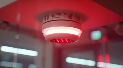 Active smoke detector and linked fire alarm with ample background copy space for visual appeal