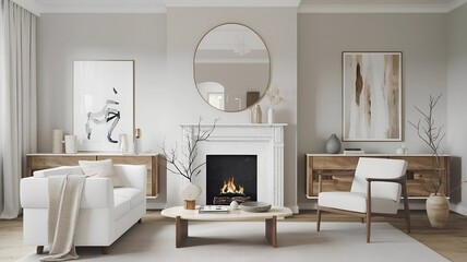 Fototapeta premium Scandinavian style home interior design of modern living room