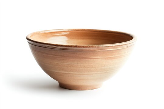 Handmade ceramic bowl on white background