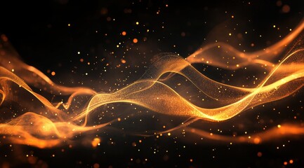 Obraz premium A dark background with flowing lines of light and dots, creating an abstract pattern that resembles the fluidity of smoke or water in motion. 