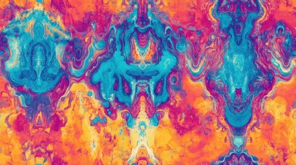 Seamless psychedelic tie dye pattern featuring turquoise dirty folk design with colorful patina effect ideal for fabric or wallpaper design