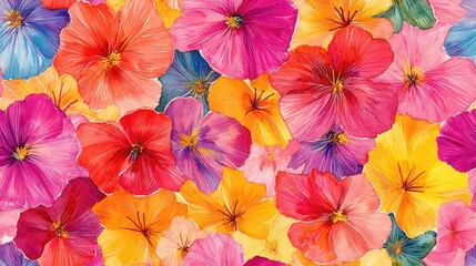 Watercolor seamless pattern featuring vibrant tropical flowers elegant allover print perfect for swimwear botanical design