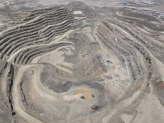 Aerial View of an Open-Pit Copper Mine in Chile - Large-Scale Mineral Extraction and Sustainable Mining Operations in the Andes Mountains