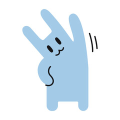 Obraz premium Cute bunny doing exercises or greets, concept of sport and healthy lifestyle. Trendy modern vector illustration isolated on white background, hand drawn, flat design