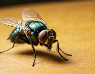 Fototapeta premium .Fly insect sits on the table, close-up view.