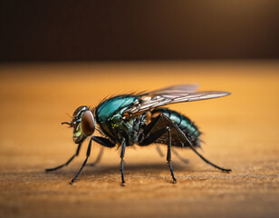 Obraz premium .Fly insect sits on the table, close-up view.