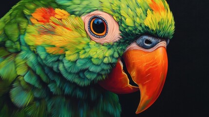 Fototapeta premium Detailed Close-Up of a Vibrant Parrot with Colorful Feathers