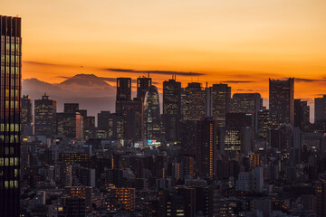 Naklejka premium Mt. Fuji sunset from Tokyo, Japan