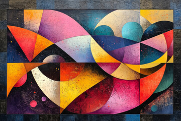 Fototapeta premium Bold geometric abstract art piece showcasing vibrant colors and dynamic shapes