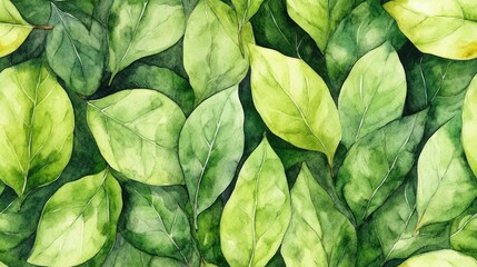 Seamless pattern of Ficus lyrata leaves in vibrant raster watercolor illustration ideal for textile design and home decor