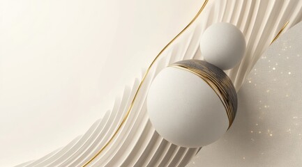 An abstract background, in a minimalistic style. A white sphere with gold 