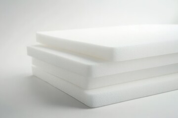Stack of white foam sheets on neutral background with shadows.