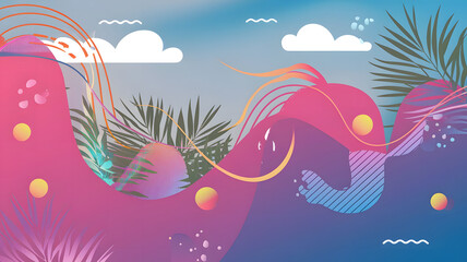 Obraz premium An abstract design illustration background wallpaper with a gradient of pink, purple, and blue hues.