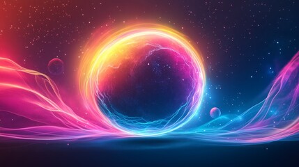 Obraz premium Vibrant energy sphere with cosmic nebula and glowing waves.