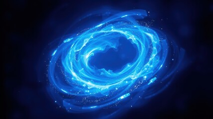 A swirling blue vortex of light and energy with sparkling particles in a dark background