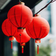 Obraz premium Red lanterns hanging, symbolizing celebration and joy