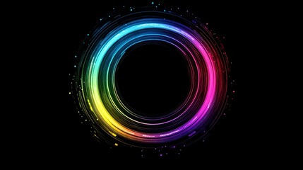 Vibrant rainbow circular light trails on black background.