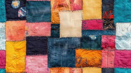 Seamless abstract pattern featuring creative stitching techniques using upcycled materials textile design eco friendly artistry